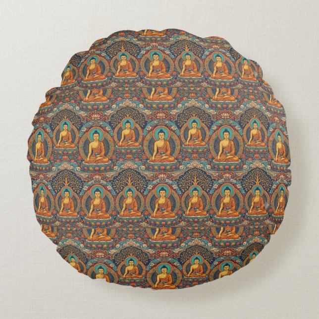 Buddha-Muster Rundes Kissen (Vorderseite)