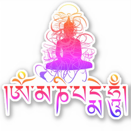 Buddha Om Mani Padme Hum Buddhistisches Mantra far Aufkleber (Vorderseite)