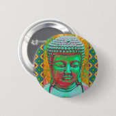 Buddha-Pop in Aquamarin Grün und Rot Button (Vorne & Hinten)
