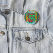 Buddha-Pop in Aquamarin Grün und Rot Button (Beispiel)