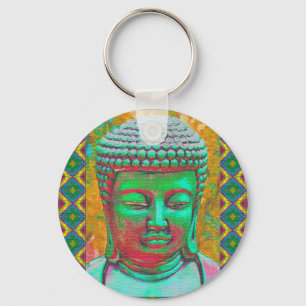Buddha-Pop in Aquamarin Grün und Rot Schlüsselanhänger