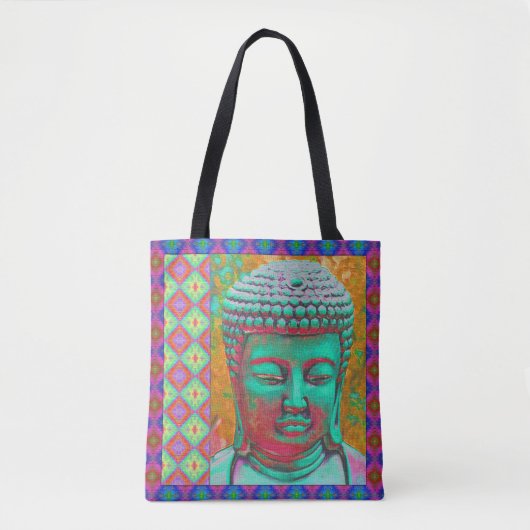 Buddha-Pop in Grün, Gelb, Rot, Blau, Magenta Tasche (Vorderseite)