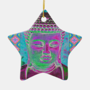 Buddha-Pop in Magenta und Türkis Keramikornament