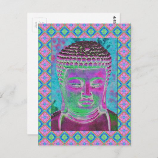 Buddha-Pop in Magenta und Türkis Postkarte (Vorne/Hinten)