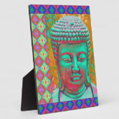 Buddha-Pop mit Patchwork-Borders in Blau und Rosa Fotoplatte (Seite)