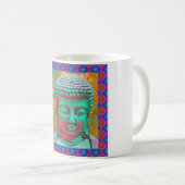 Buddha-Pop mit Patchwork-Borders in Blau und Rosa Kaffeetasse (VorderseiteRechts)