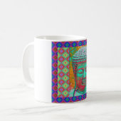 Buddha-Pop mit Patchwork-Borders in Blau und Rosa Kaffeetasse (Vorderseite Links)
