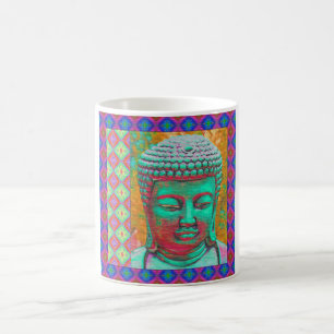 Buddha-Pop mit Patchwork-Borders in Blau und Rosa Kaffeetasse