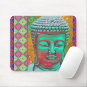 Buddha-Pop mit Patchwork-Borders in Blau und Rosa Mousepad (Mit Mouse)