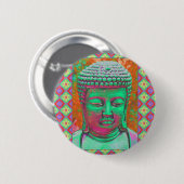 Buddha-Pop mit Patchwork-Grenzen in grün und rot Button (Vorne & Hinten)