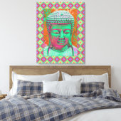 Buddha-Pop mit Patchwork-Grenzen in grün und rot Leinwanddruck (Insitu (Schlafzimmer))