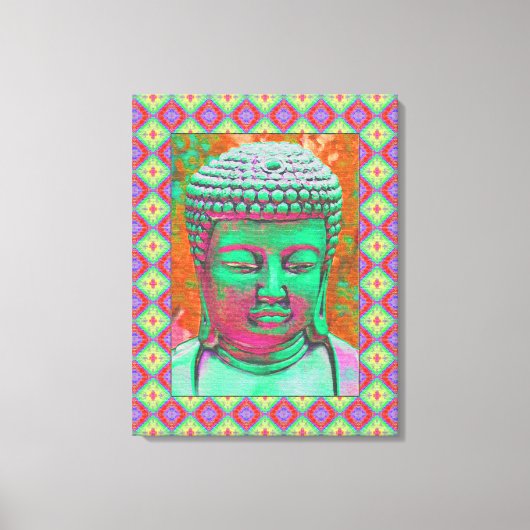 Buddha-Pop mit Patchwork-Grenzen in grün und rot Leinwanddruck (Vorderseite)