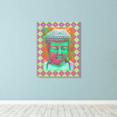 Buddha-Pop mit Patchwork-Grenzen in grün und rot Leinwanddruck (Insitu (Holzboden))