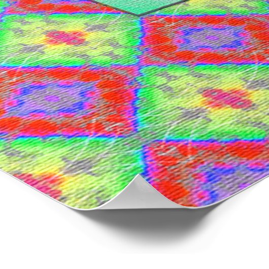 Buddha-Pop mit Patchwork-Grenzen in grün und rot Poster (Ecke)