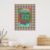 Buddha-Pop mit Patchwork-Grenzen in grün und rot Poster (Küche)