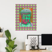 Buddha-Pop mit Patchwork-Grenzen in grün und rot Poster (Heimbüro)