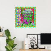 Buddha-Pop mit Patchwork-Grenzen in grün und rot Poster (Heimbüro)