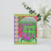 Buddha-Pop mit Patchwork-Grenzen in grün und rot Postkarte (Stehend Vorderseite)
