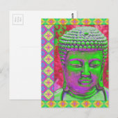 Buddha-Pop mit Patchwork-Grenzen in grün und rot Postkarte (Vorne/Hinten)