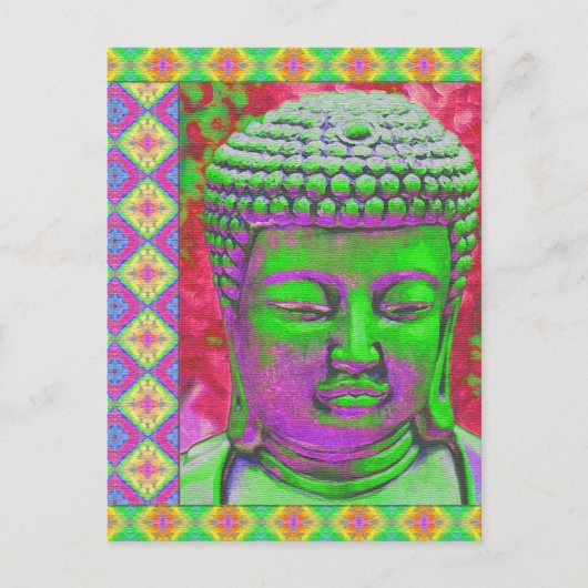 Buddha-Pop mit Patchwork-Grenzen in grün und rot Postkarte (Vorderseite)