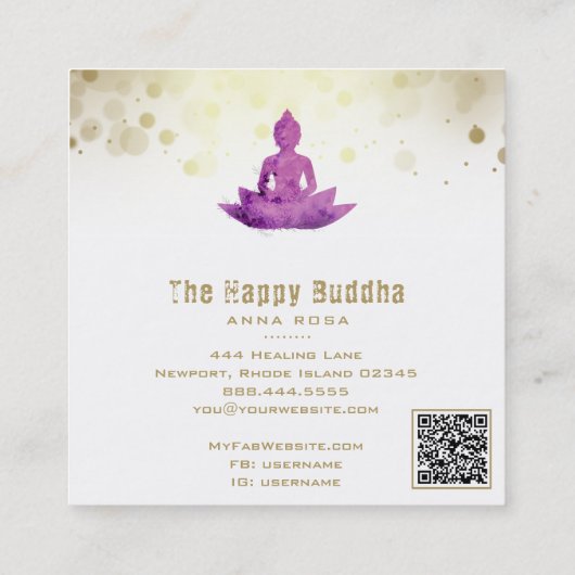 *~* Buddha QR Botanischer Flora AP33 Lotus Quadratische Visitenkarte (Rückseite)