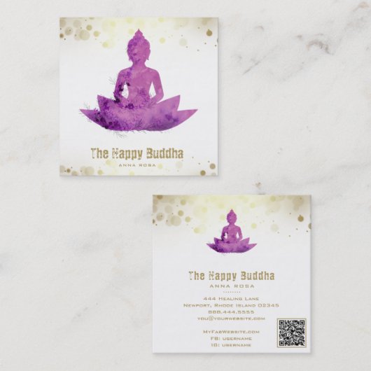 *~* Buddha QR Botanischer Flora AP33 Lotus Quadratische Visitenkarte (Vorne/Hinten)
