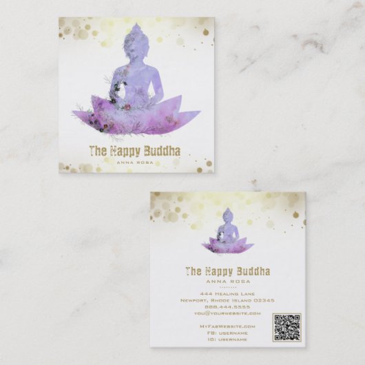 *~* Buddha QR Lotus Botanischer Flora AP33 Quadratische Visitenkarte (Vorne/Hinten)