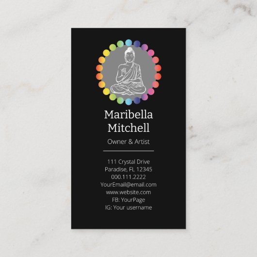 Buddha Rainbow Chakras Spirituelle metaphysische Y Visitenkarte (Rückseite)
