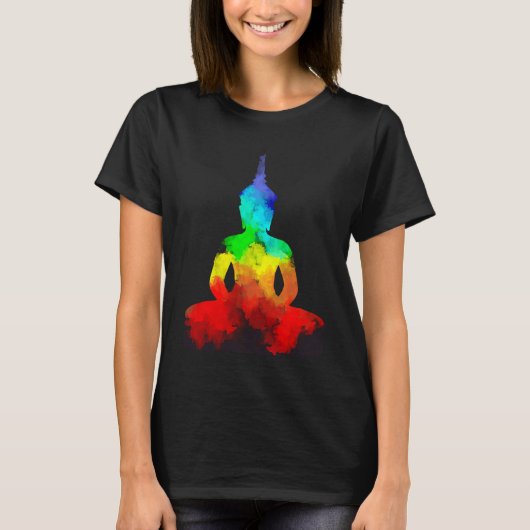 Buddha Rainbow Love Yoga Pose T Namaste T-Shirt (Vorderseite)