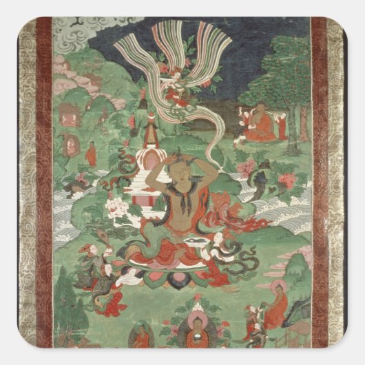 Buddha schneidet einen Haartuft Quadratischer Aufkleber (Vorderseite)