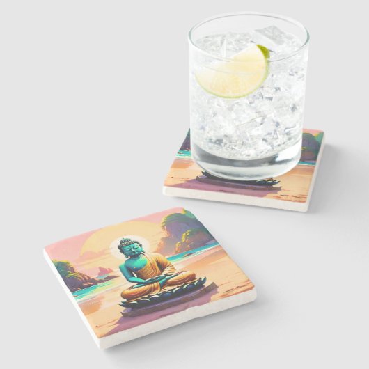 Buddha - Serene Ufer der Erleuchtung Steinuntersetzer (Seitenansicht)