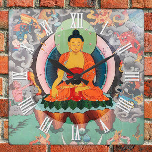 Buddha Shakyamuni, Erleuchtung, Nepal Quadratische Wanduhr