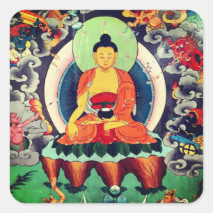Buddha Shakyamuni-Malerei, Himalaya - Nepal Quadratischer Aufkleber