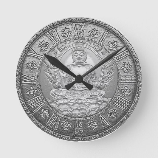 Buddha-Silber-Blick Runde Wanduhr (Vorderseite)