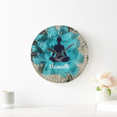 Buddha Silhouette Stoff Türkis Lotus Blume Große Wanduhr (Zuhause)