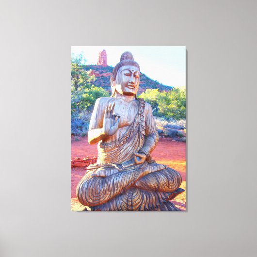 Buddha-Statue aus geschnitztem Holz Leinwanddruck (Vorderseite)
