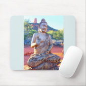 Buddha-Statue aus geschnitztem Holz Mousepad (Mit Mouse)