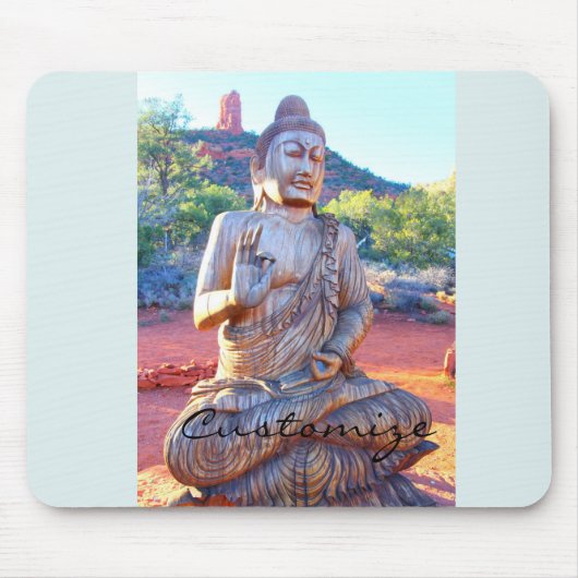 Buddha-Statue aus geschnitztem Holz Mousepad (Vorne)