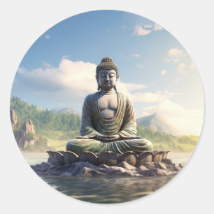 Buddha-Statue Meditationsposition Runder Aufkleber
