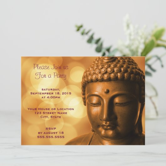 Buddha Statue mit Bokeh Lights Generisches Party Einladung (Stehend Vorderseite)