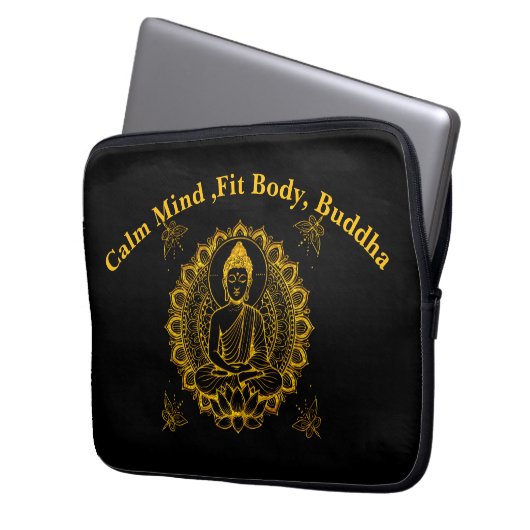 Buddha-Statue mit Lotus Laptopschutzhülle (Vorderseite Links)