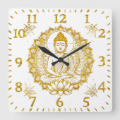 Buddha-Statue mit Lotus Quadratische Wanduhr (Vorderseite)