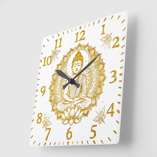 Buddha-Statue mit Lotus Quadratische Wanduhr (Winkel)