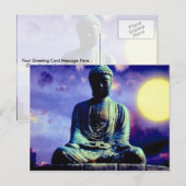 Buddha-Statue mit Sonne Postkarte (Vorne/Hinten)