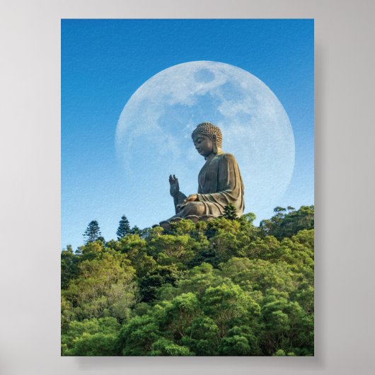 Buddha-Statue mit Vollmond Poster (Vorne)