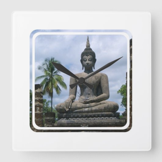 Buddha-Statue-Wanduhr Quadratische Wanduhr (Vorderseite)