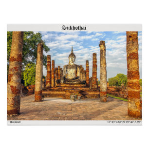 Buddha-Statue, Wat Mahathat, Sukhothai Poster