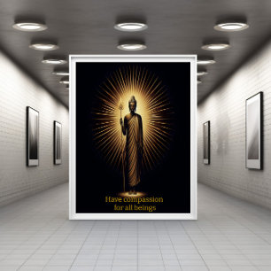 Buddha stehend inmitten strahlender Lichter. Poster