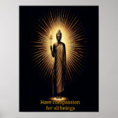 Buddha stehend inmitten strahlender Lichter. Poster (Vorne)