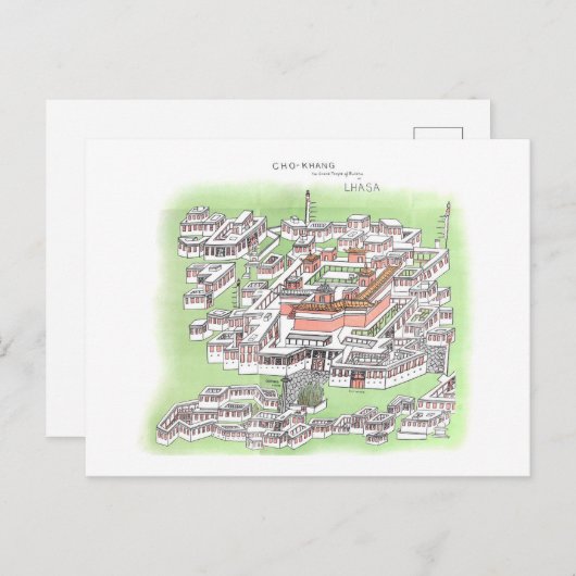 Buddha-Tempel von Cho-Khang in Lhasa 1902 Zeichnen Postkarte (Vorne/Hinten)